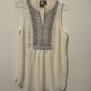 Anthropologie One September Sleeveless Cream Embroidered Boho Tank - Women's S